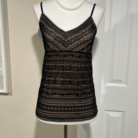 Ann Taylor Loft black lace overlay and tan adjustable strap camisole - Picture 2 of 7